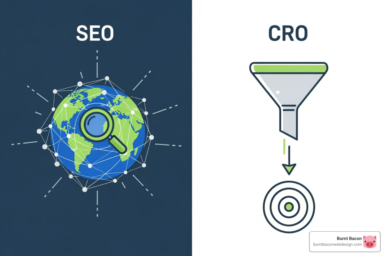 Table comparing SEO vs. CRO metrics - cro services utah