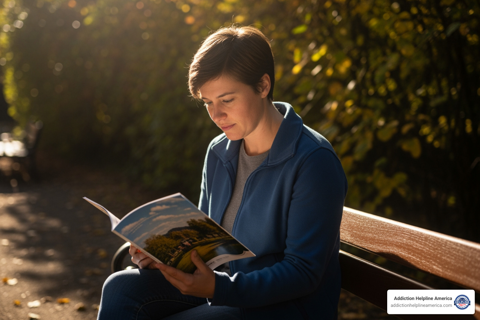 person thoughtfully reviewing a brochure - residential depression rehab
