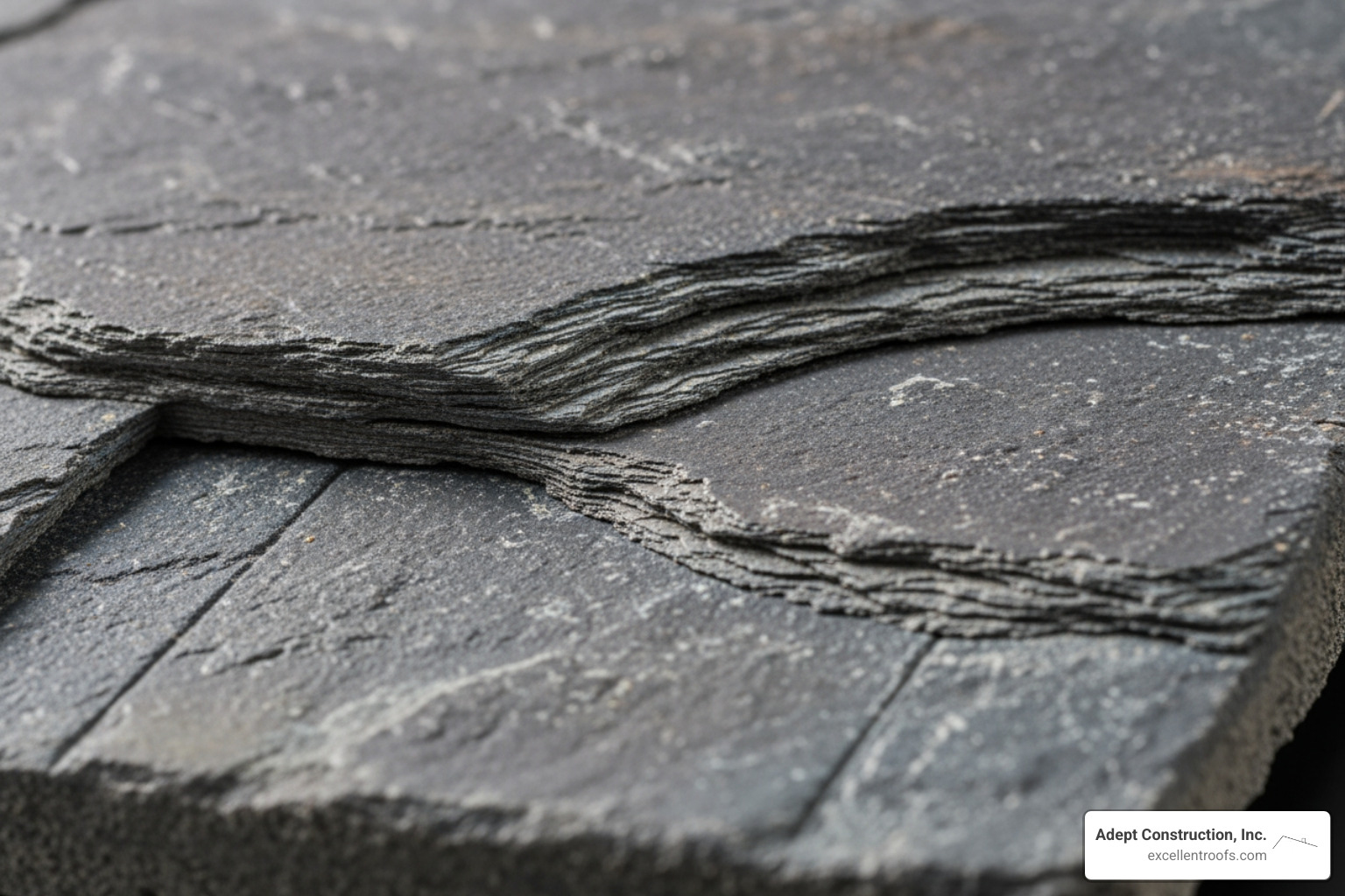 Close-up shot showing the detailed texture of a slate-style composite shingle - composite shingle roof Close-up shot showing the detailed texture of a slate-style composite shingle - composite shingle roof