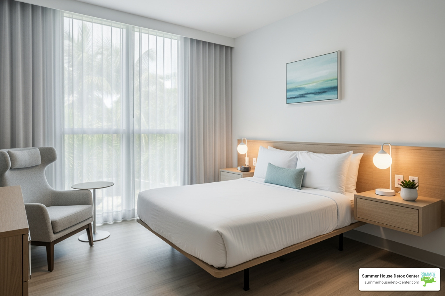 calm and modern patient room at a Miami detox facility - heroin detox treatment center