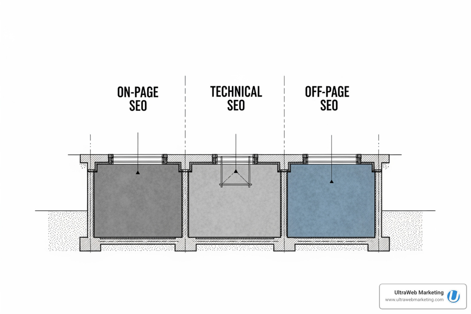 Image of a blueprint or architectural drawing labeled with "On-Page," "Technical," and "Off-Page" SEO - Small Business SEO Image of a blueprint or architectural drawing labeled with "On-Page," "Technical," and "Off-Page" SEO - Small Business SEO