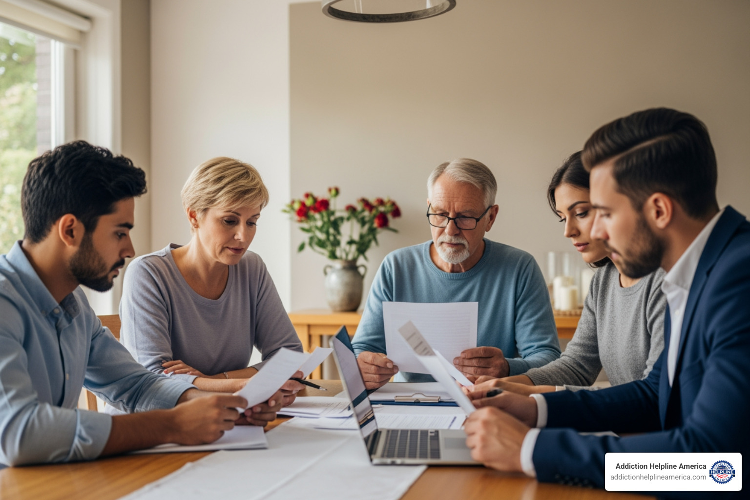 family discussing finances at a table - how much do drug rehab centers cost family discussing finances at a table - how much do drug rehab centers cost