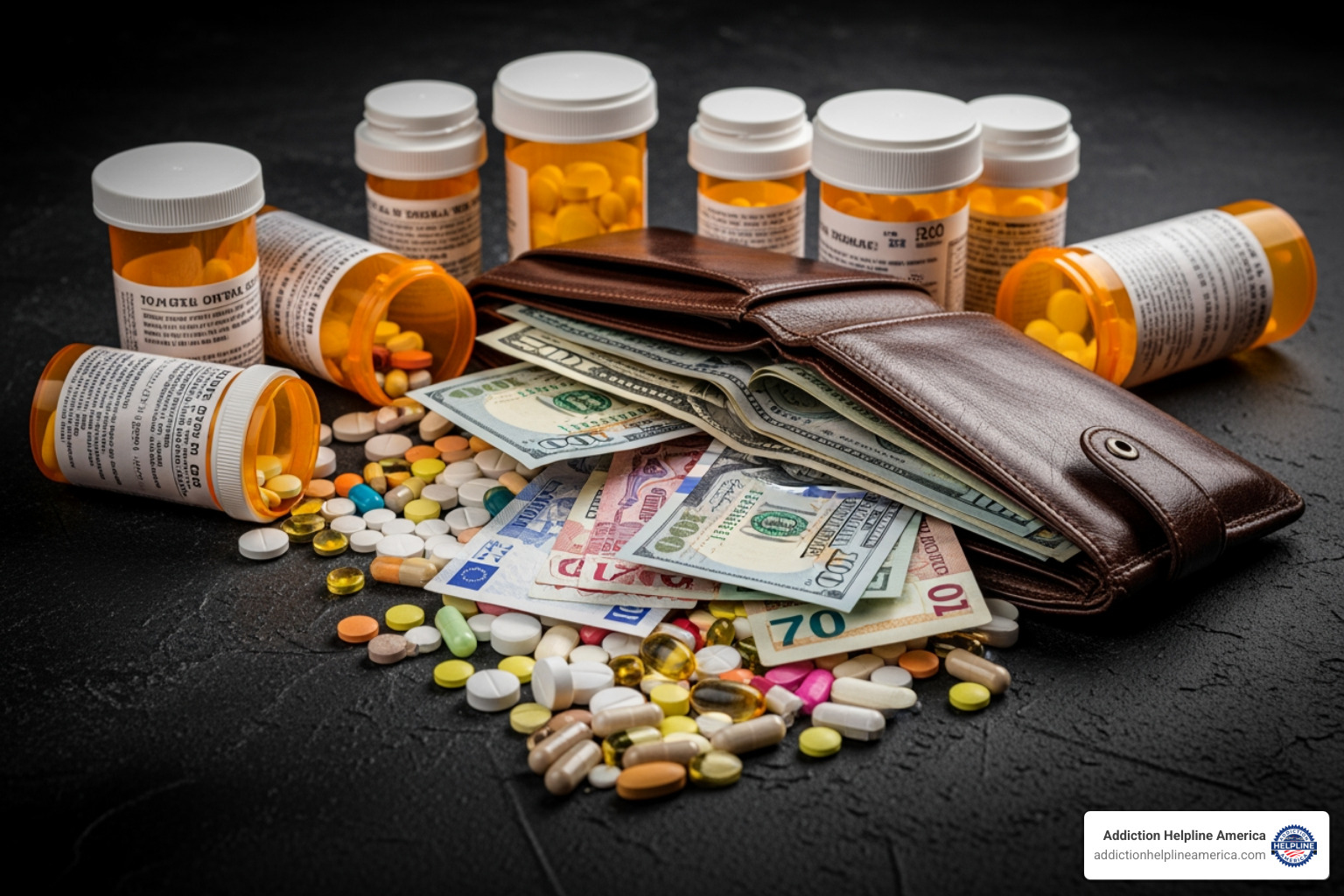 wallet being emptied by pills and bottles, illustrating financial drain of addiction - how much do drug rehab centers cost wallet being emptied by pills and bottles, illustrating financial drain of addiction - how much do drug rehab centers cost