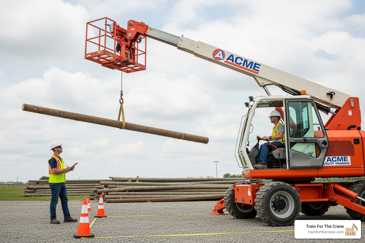 candidate performing a practical exam task - digger derrick training