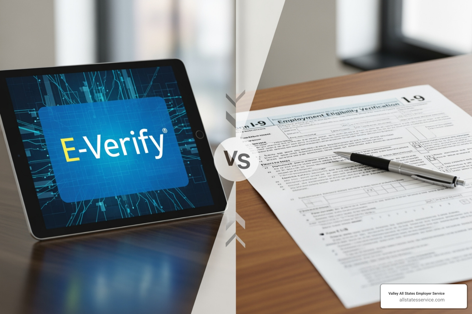 A blank Form I-9 document - E-Verify vs I-9