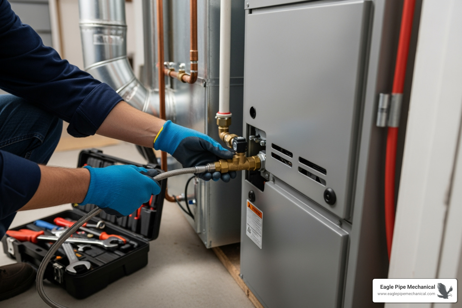 technician installing new gas furnace - oil furnace to gas conversion technician installing new gas furnace - oil furnace to gas conversion