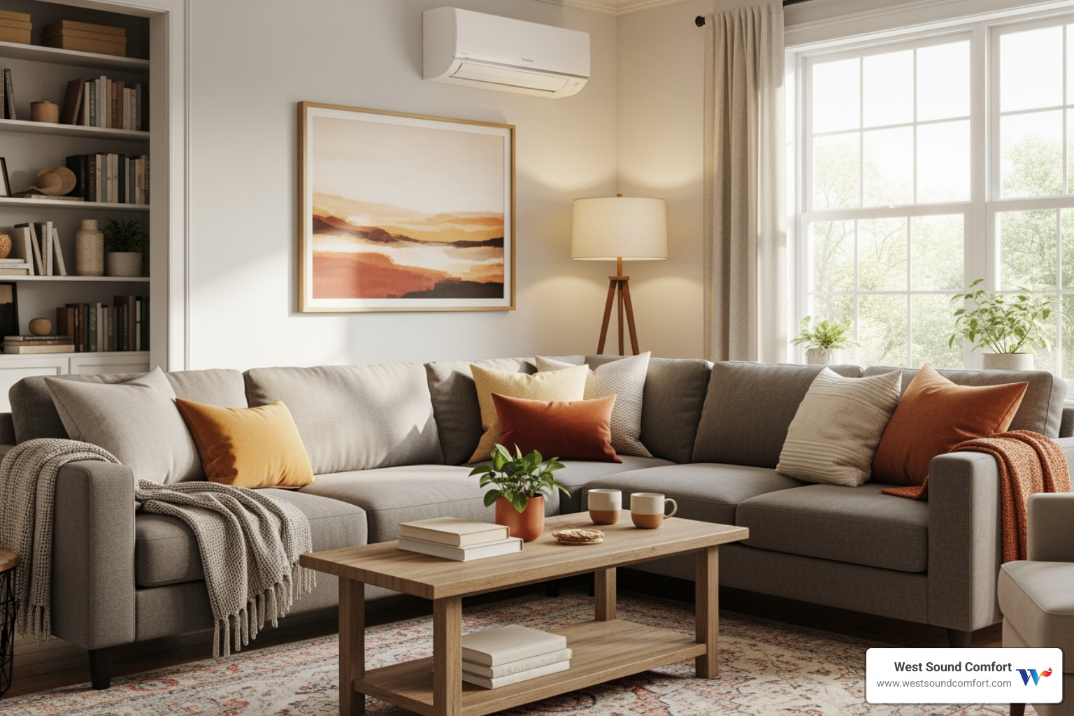 comfortable living room with ductless mini-split - ductless mini-split broken in bremerton, wa