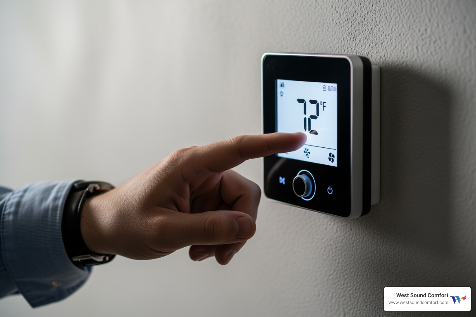 person checking digital thermostat - furnace blowing cold air in bainbridge island, wa person checking digital thermostat - furnace blowing cold air in bainbridge island, wa