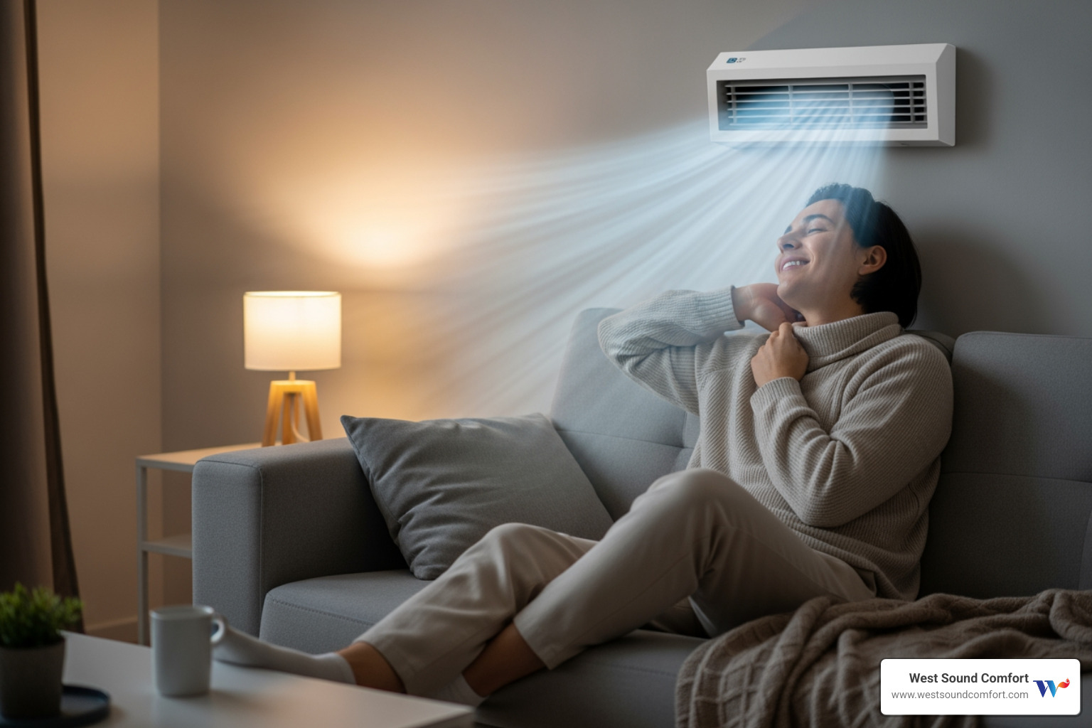 A homeowner looking relaxed in a comfortable, temperature-controlled room - ductless mini-split maintenance service in poulsbo, wa A homeowner looking relaxed in a comfortable, temperature-controlled room - ductless mini-split maintenance service in poulsbo, wa