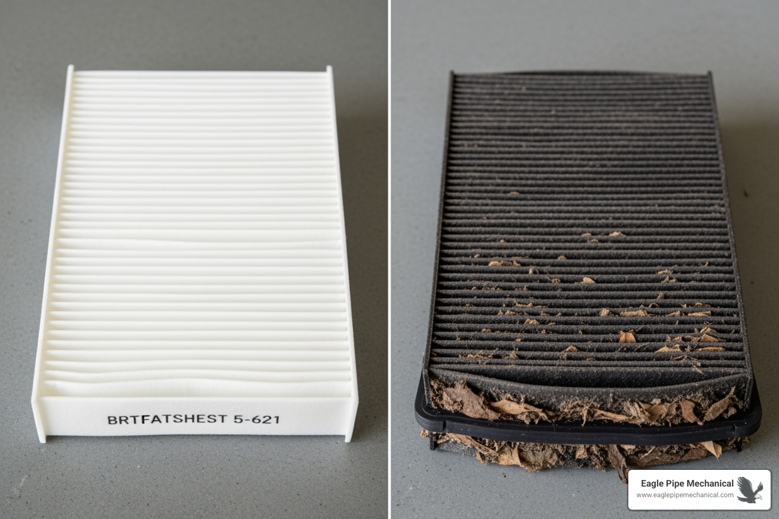 A clean air filter next to a dirty, clogged one, highlighting the importance of regular filter replacement. - air conditioning repair bainbridge island