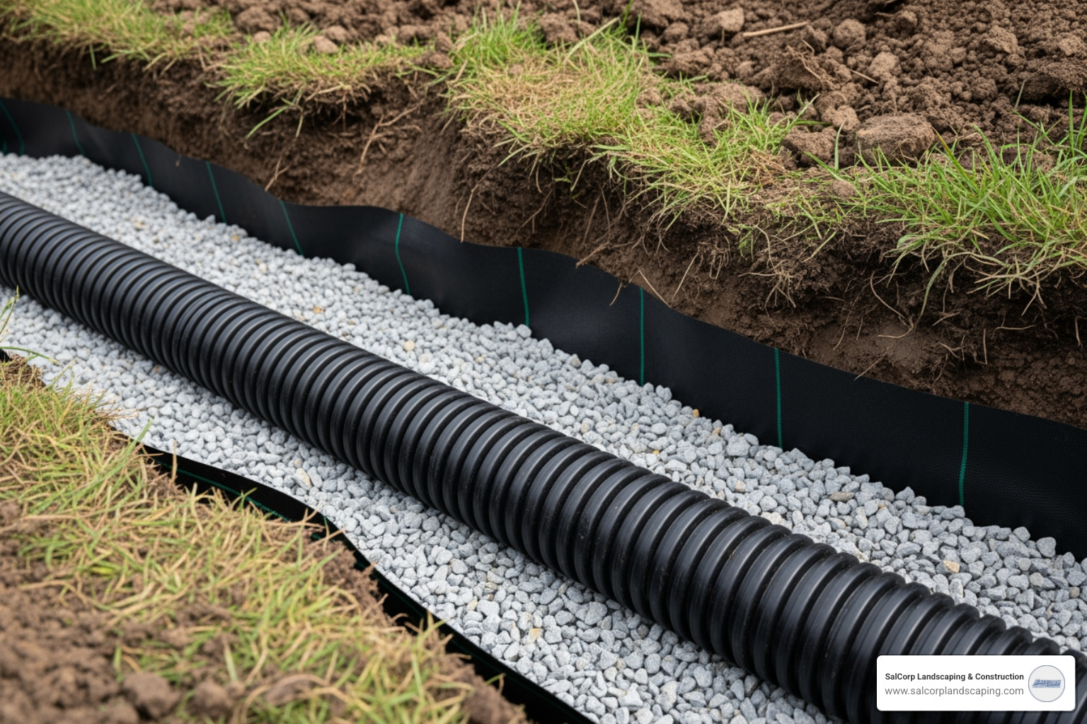 perforated pipe in gravel trench - home made french drain