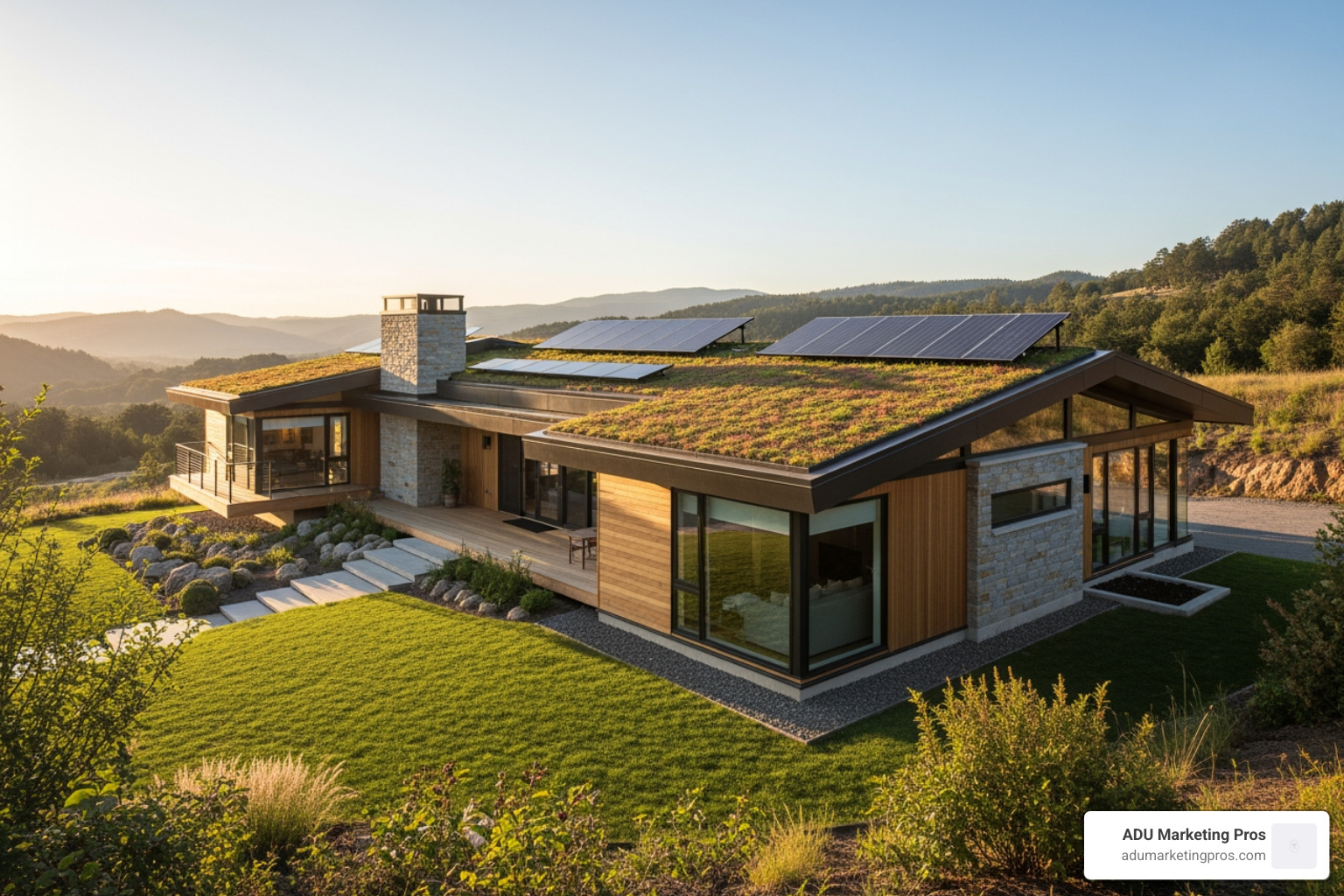 An architecturally unique prefab home with sustainable features such as a green roof and solar panels, representing innovation and forward-thinking design. - Prefab home builders An architecturally unique prefab home with sustainable features such as a green roof and solar panels, representing innovation and forward-thinking design. - Prefab home builders