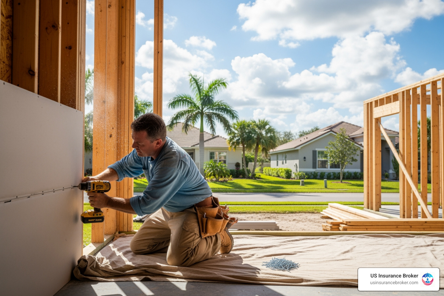 contractor working on a residential property in a Florida suburb - Florida business insurance contractor working on a residential property in a Florida suburb - Florida business insurance