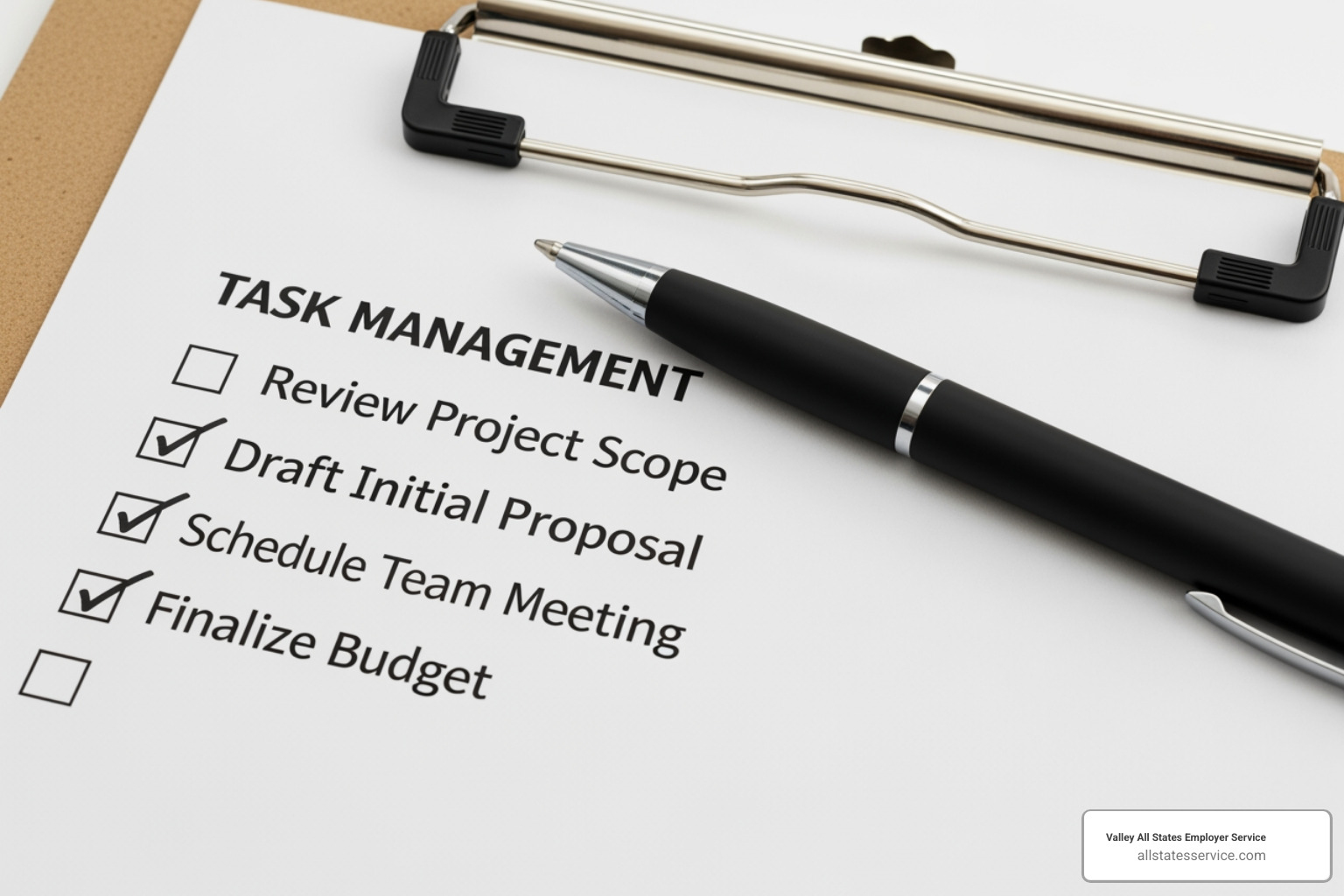 Image of a checklist on a clipboard with a pen, symbolizing organized task management - Onboarding compliance checklist