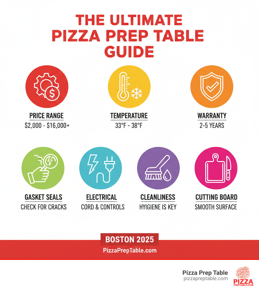 infographic explaining the ultimate pizza make table guide - pizza prep table Boston infographic