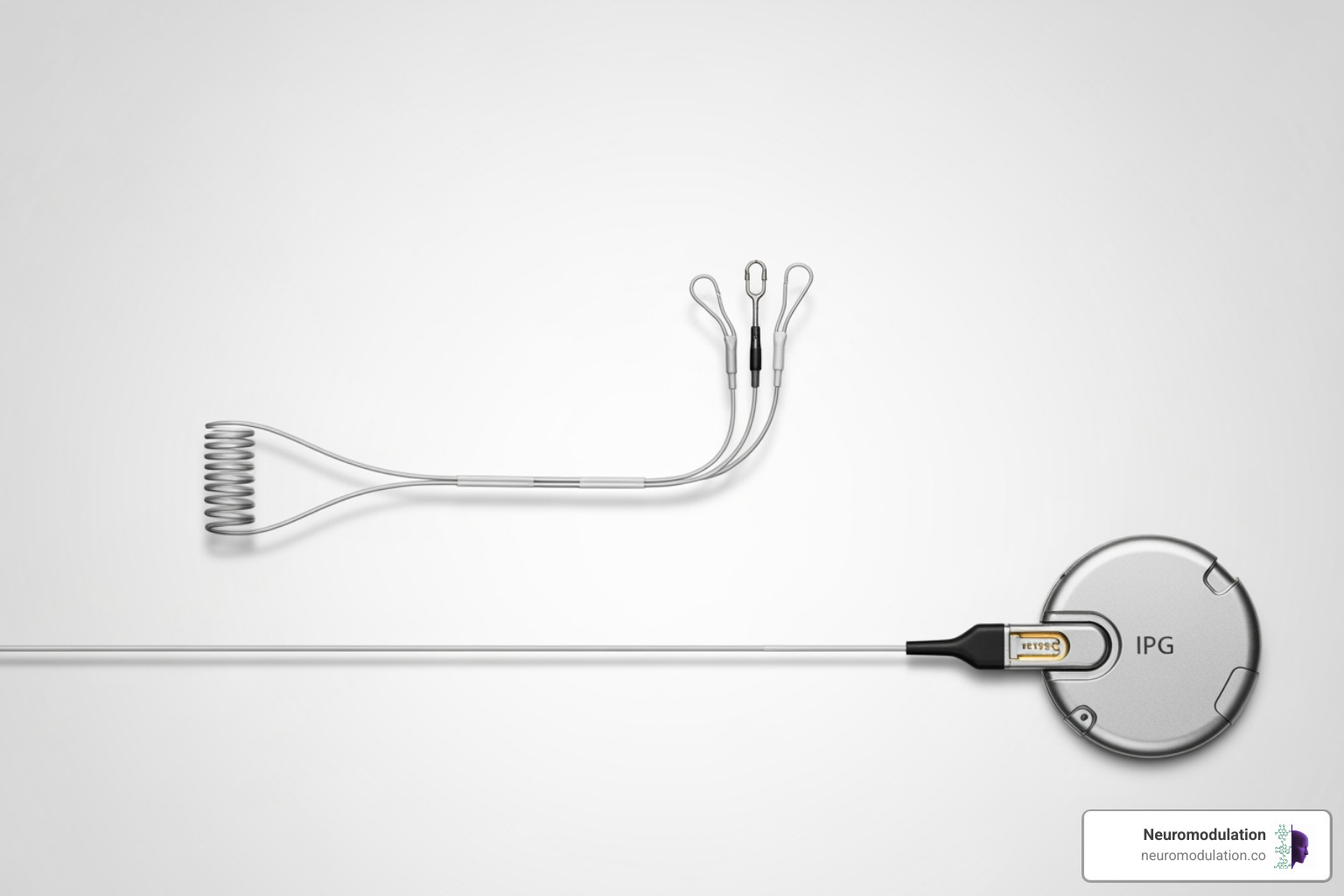 of the complete DBS system components: electrode, extension wire, and implantable pulse generator (IPG). - deep brain stimulation pain of the complete DBS system components: electrode, extension wire, and implantable pulse generator (IPG). - deep brain stimulation pain
