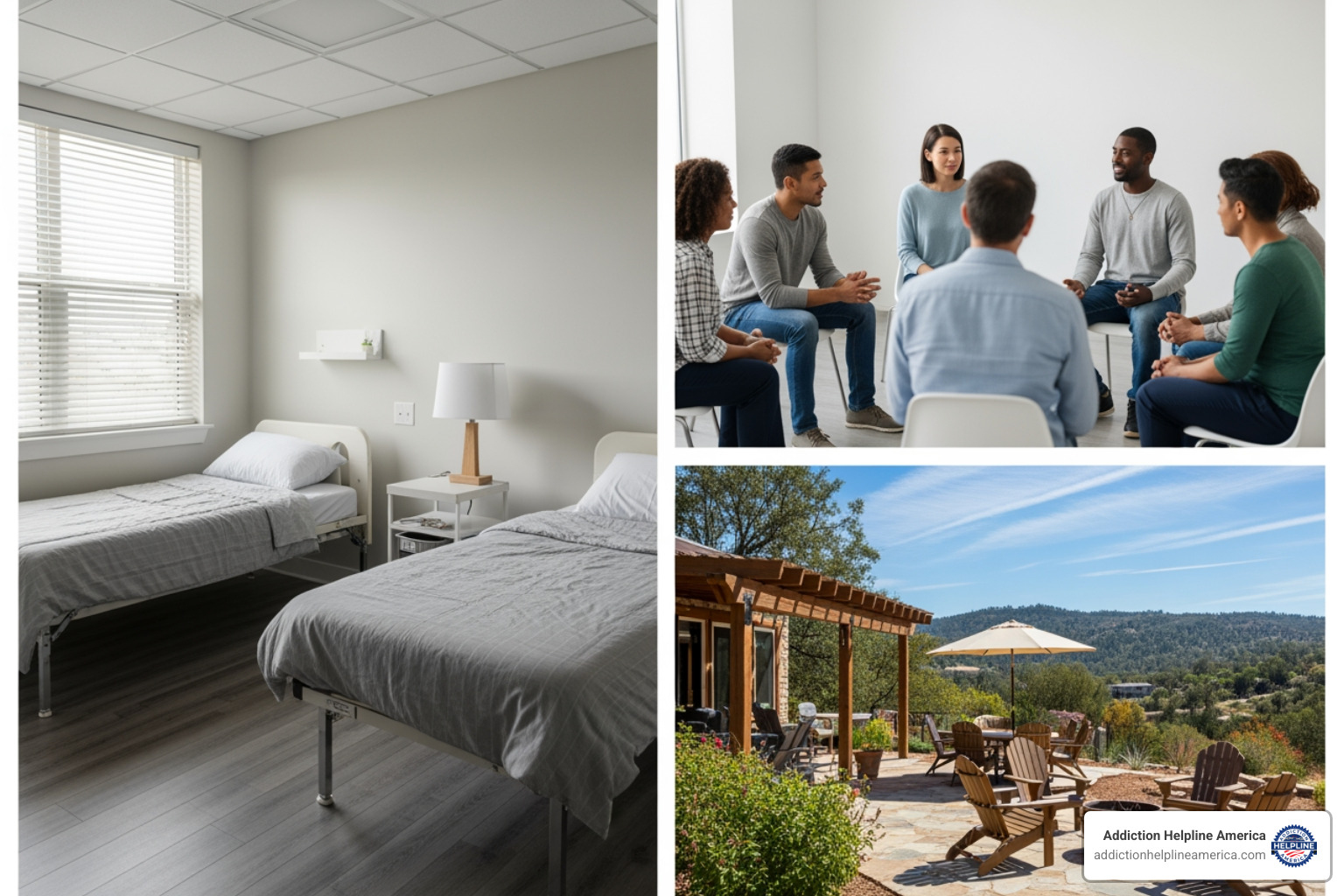 a collage showing different rehab settings: a comfortable room, a group therapy session, a scenic outdoor area - alcohol rehab cost a collage showing different rehab settings: a comfortable room, a group therapy session, a scenic outdoor area - alcohol rehab cost