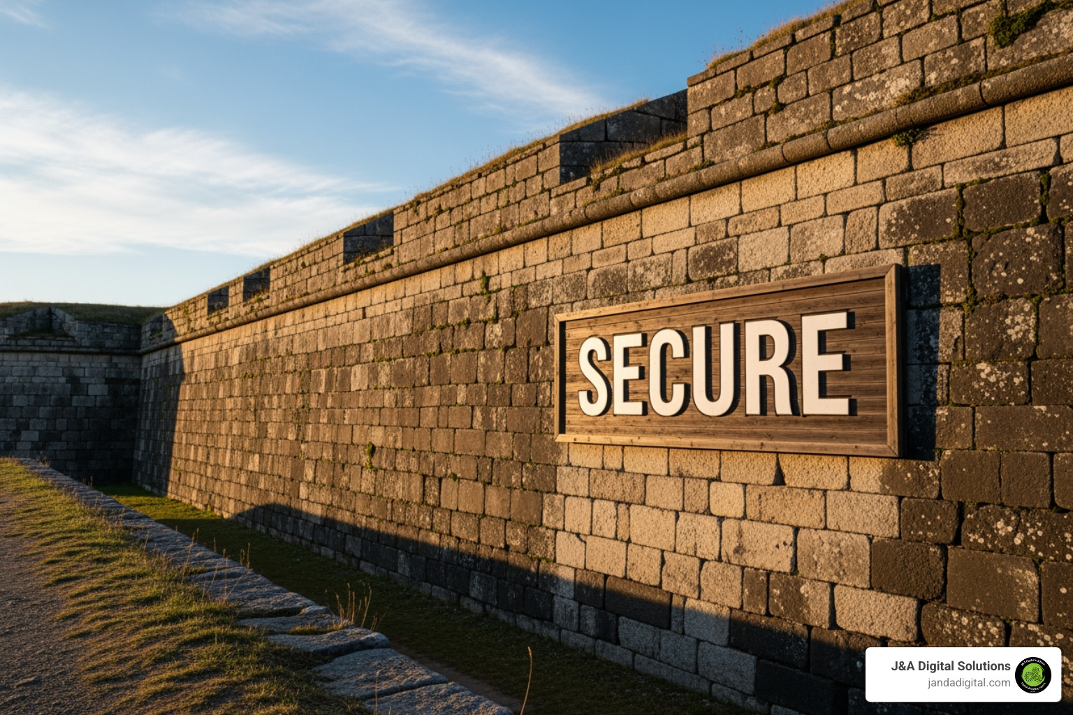fortress wall with a "Secure" sign - Negative SEO protection