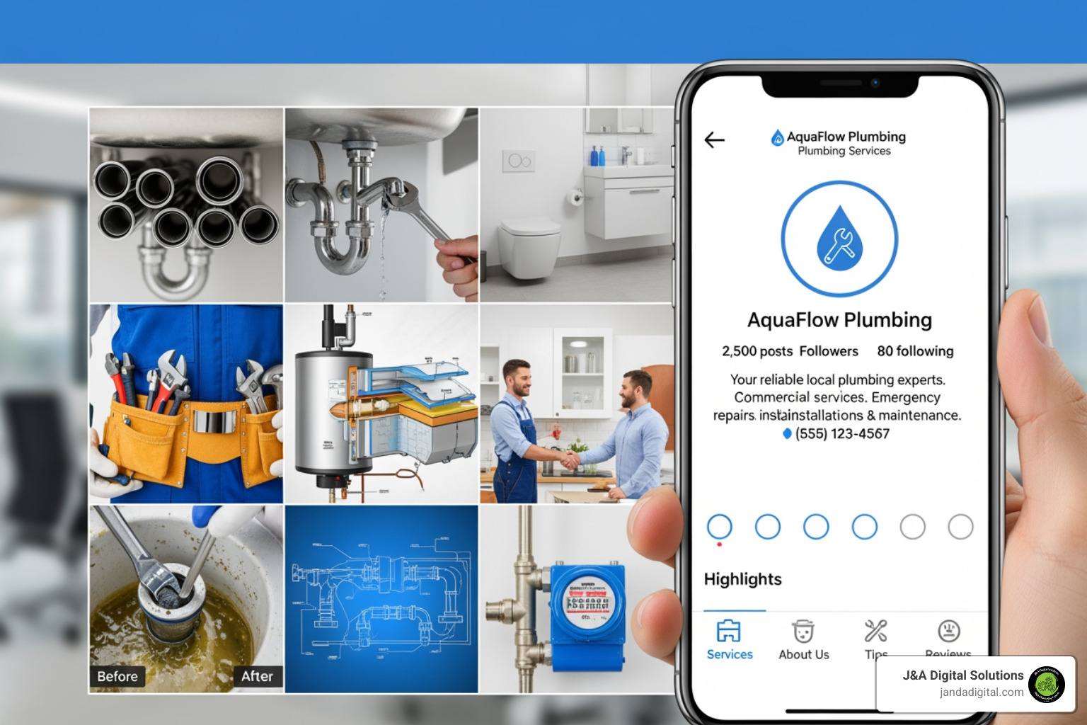 well-designed Instagram profile for a plumbing company - social media marketing for plumbers