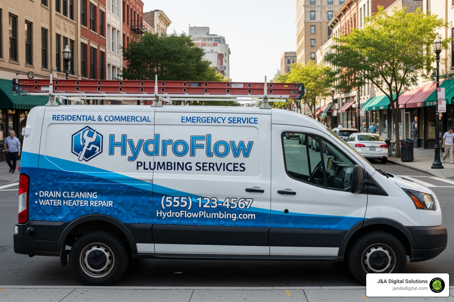 professionally wrapped plumbing van - local marketing for plumbers