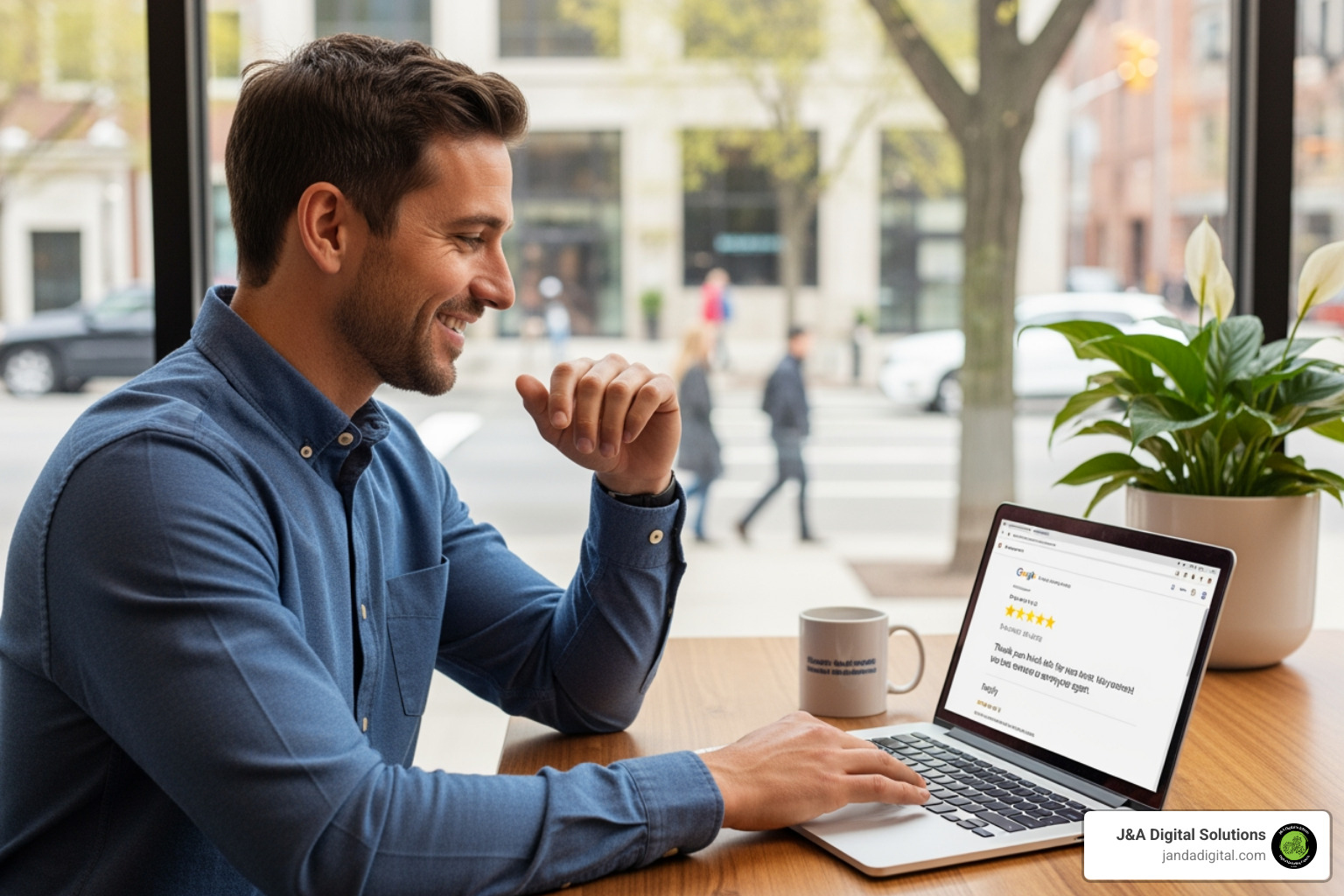 business owner responding positively to a Google review - online marketing local