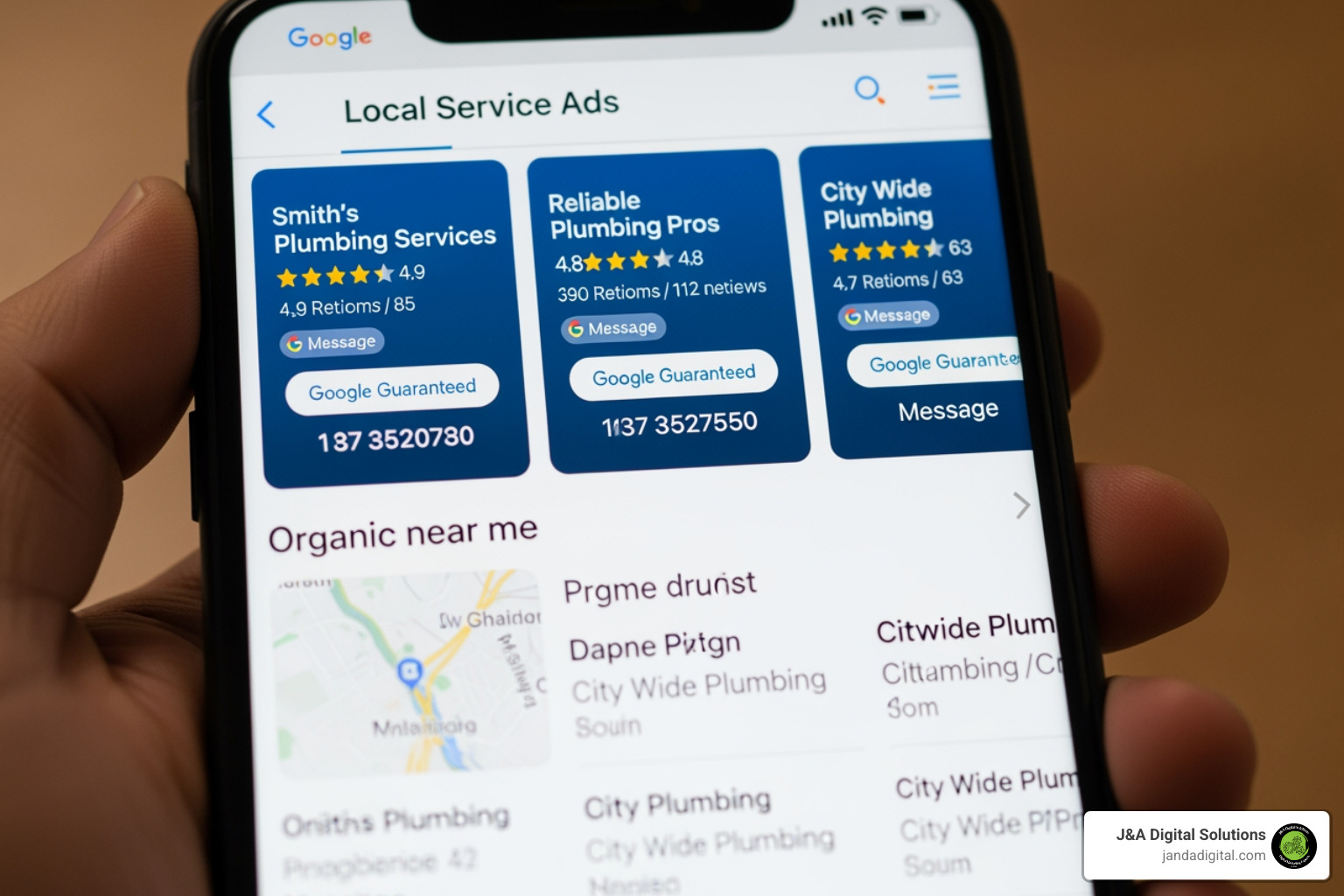 Google Local Service Ads at the top of a search results page - local marketing for plumbers
