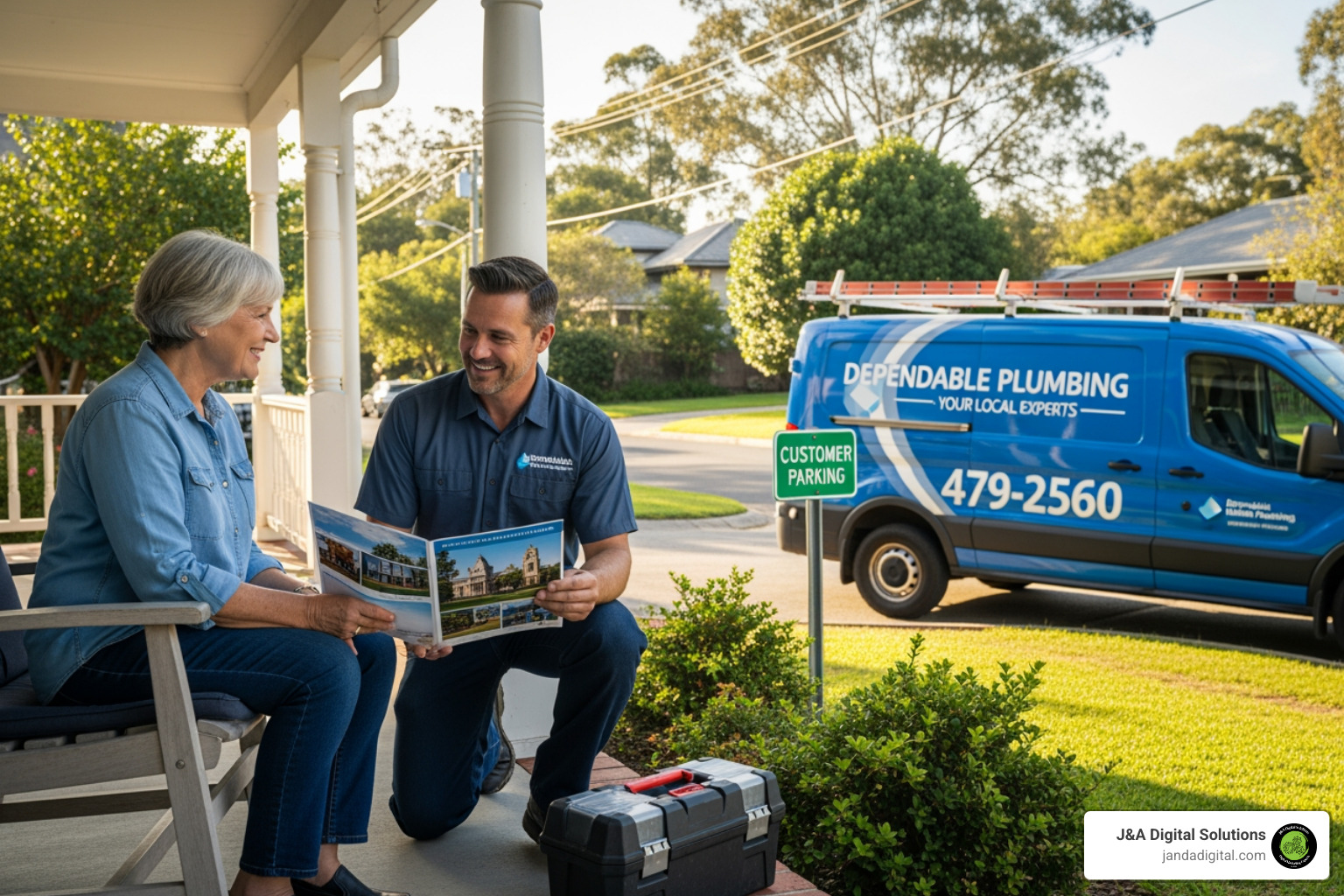 plumbing website on a phone and desktop screen - local marketing for plumbers
