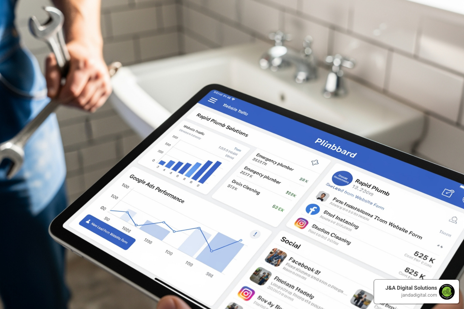 A plumbing company's website displayed on a desktop, tablet, and smartphone - digital marketing for plumbers