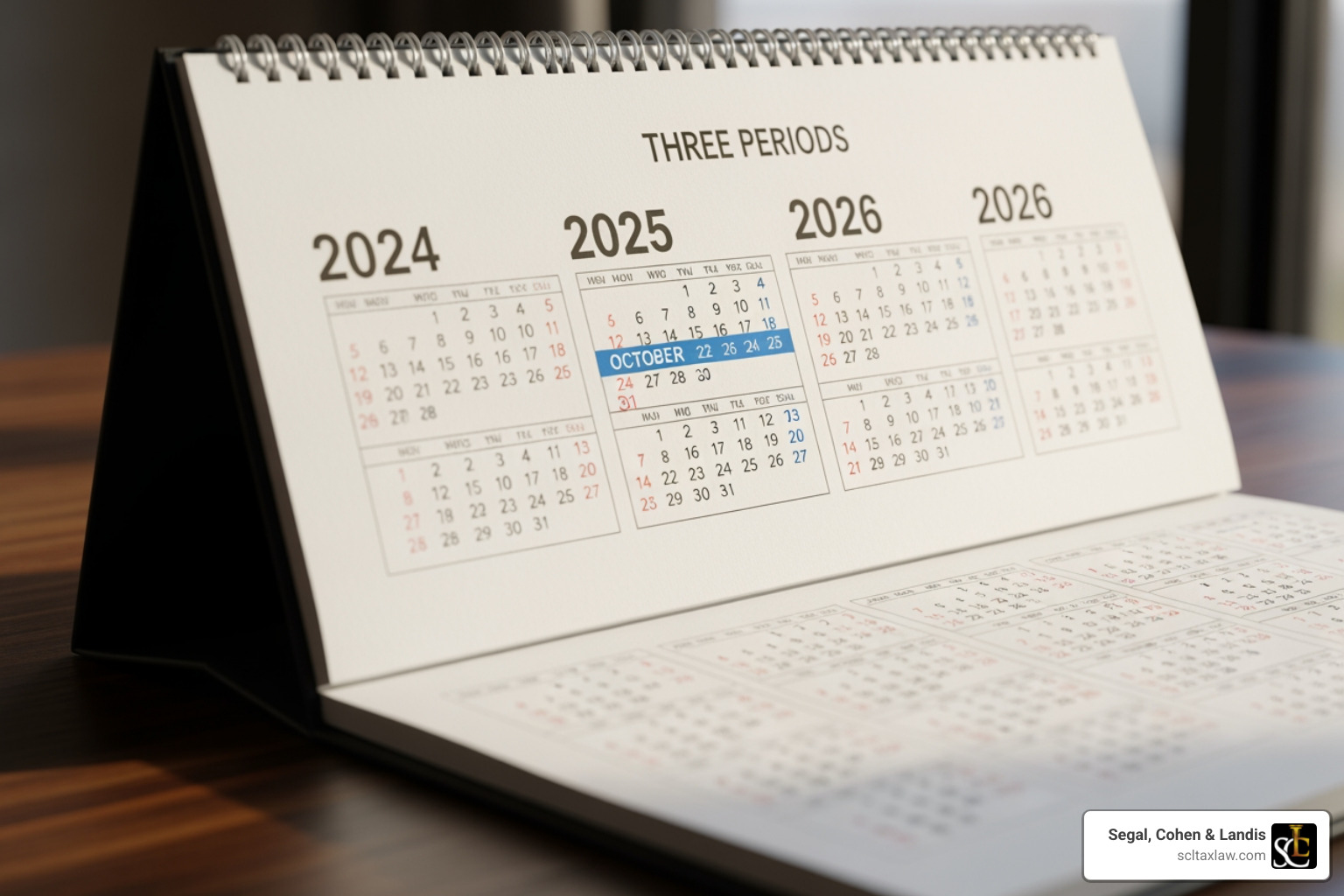 calendar with a three-year period highlighted - audit after tax return accepted