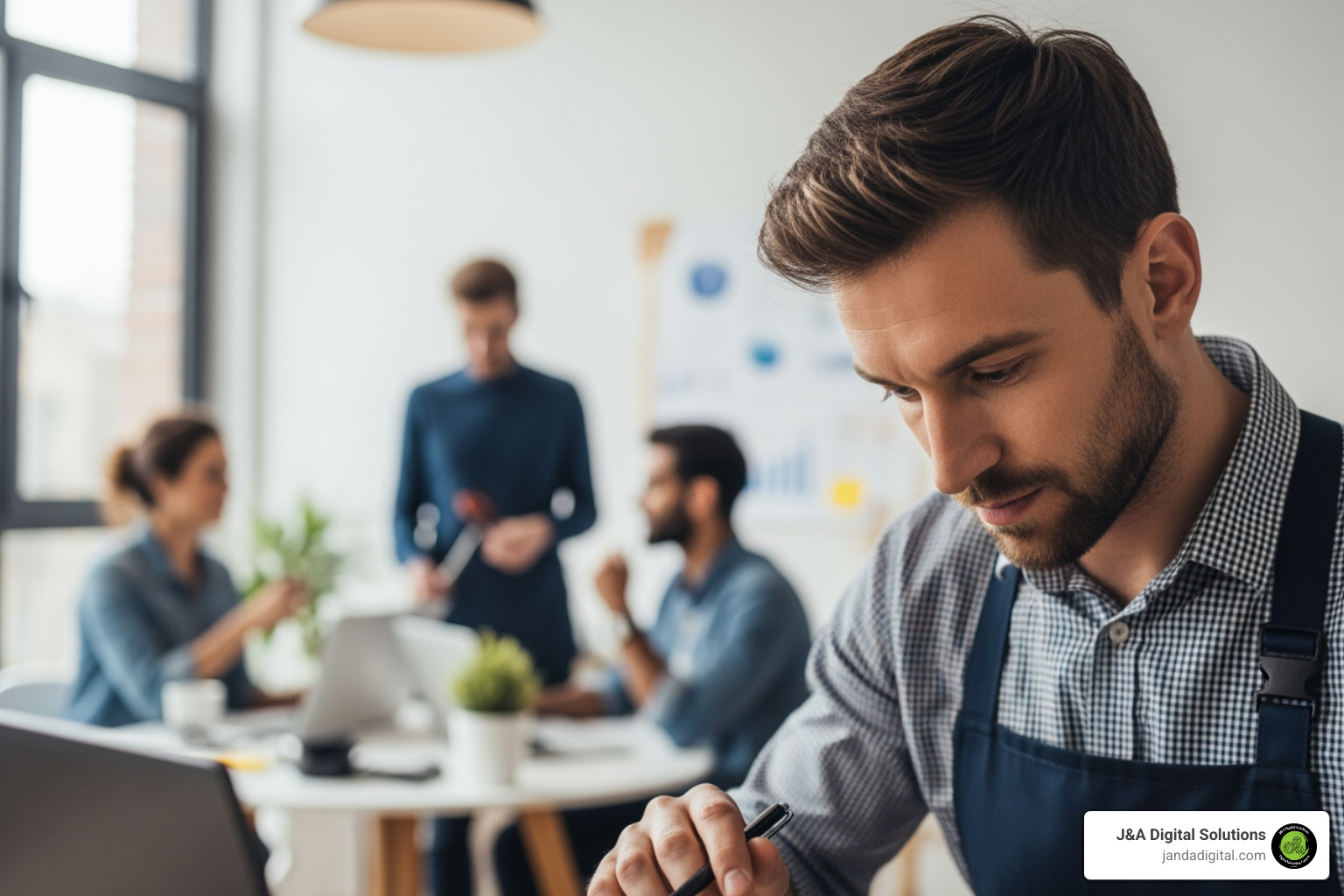 a business owner focusing on their craft while a marketing team works in the background - b2b lead generation experts near me a business owner focusing on their craft while a marketing team works in the background - b2b lead generation experts near me