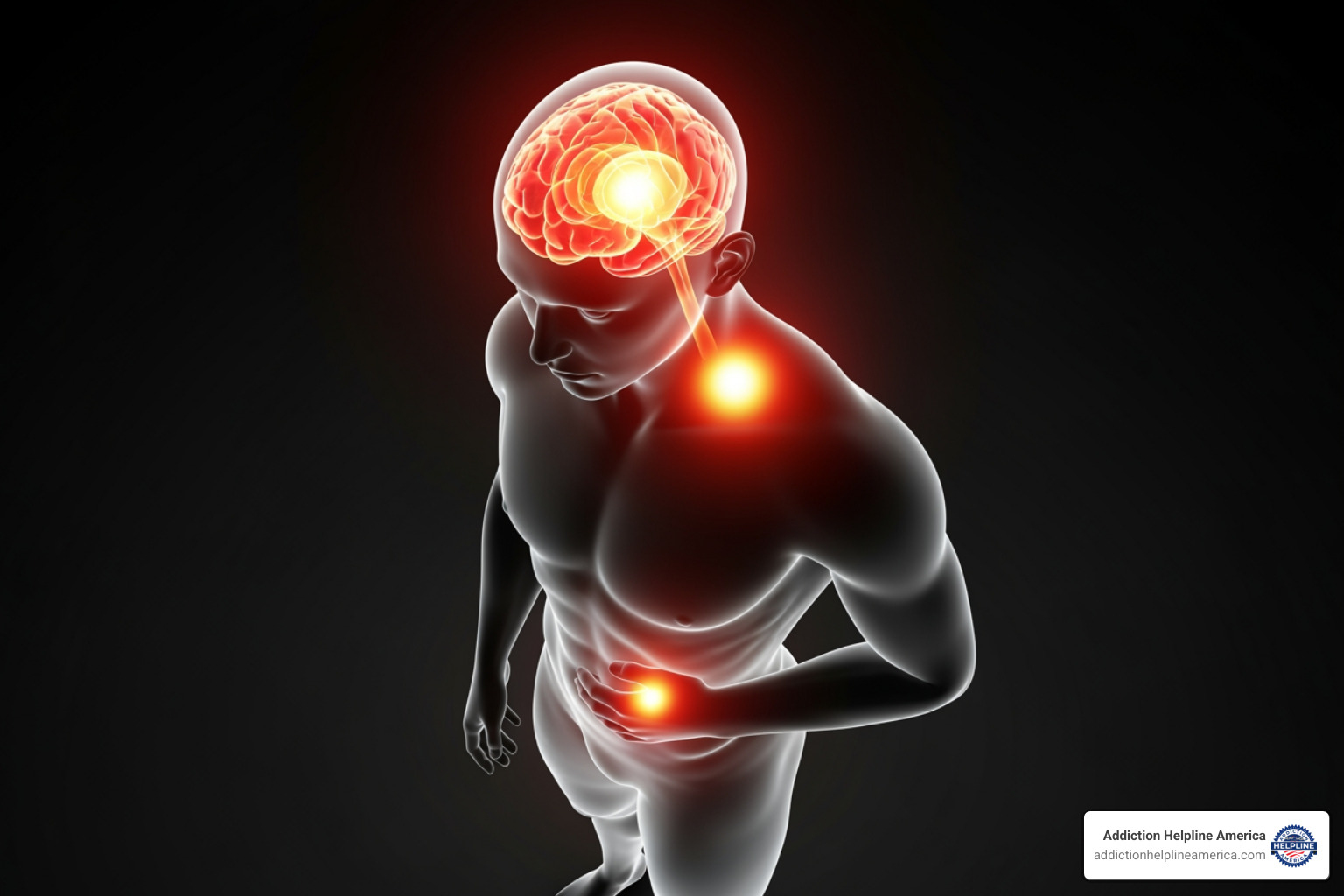 illustrating the mind-body connection, like a silhouette showing brain and body stress points - trauma informed therapy