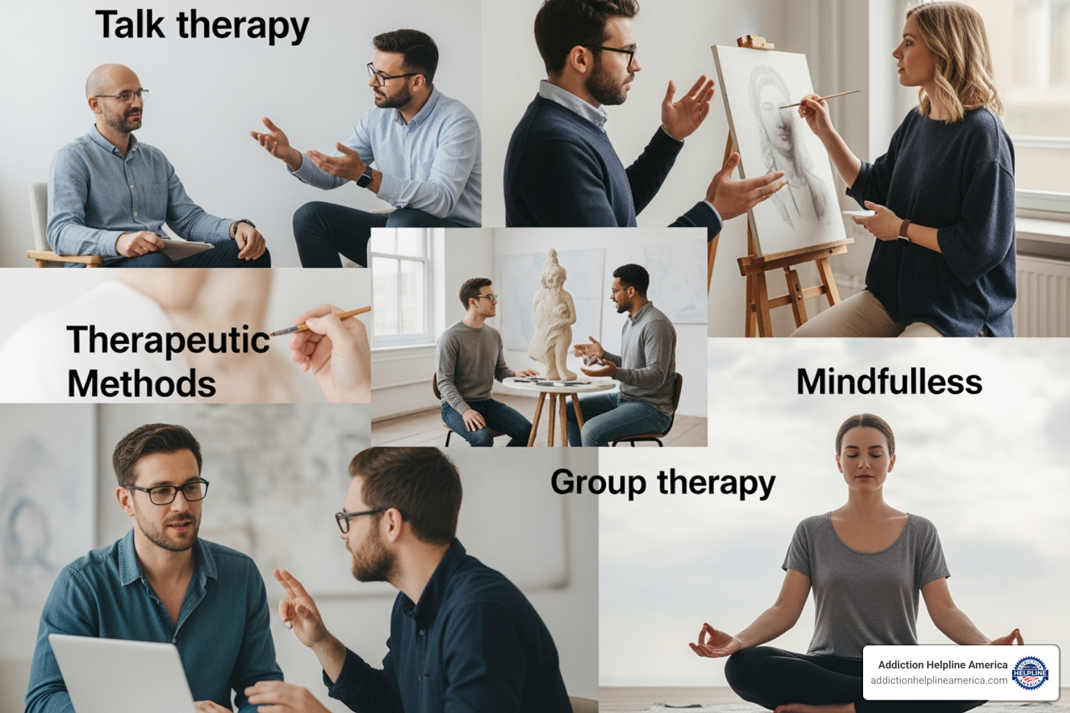 different therapy approaches in a collage format - trauma informed therapy