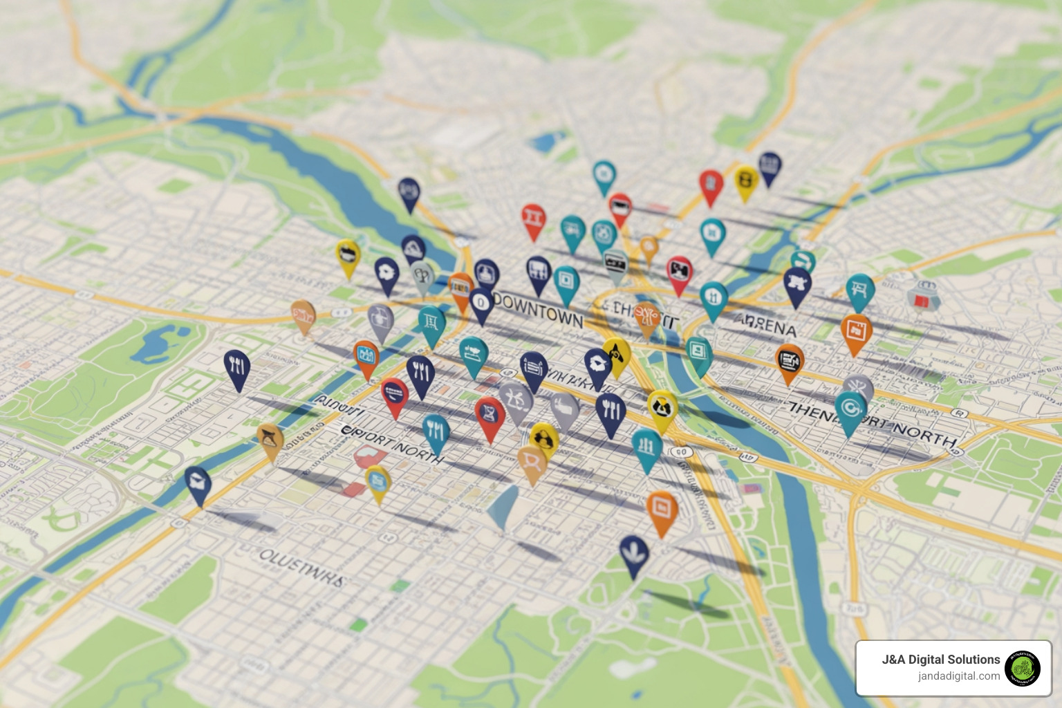 map of Columbus Ohio with pins representing potential business leads - ai b2b lead generation near me
