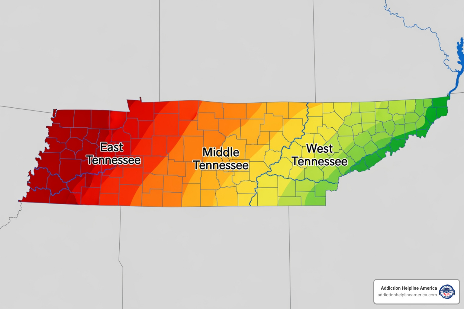 Map of Tennessee highlighting areas with high addiction rates - drug treatment in tennessee Map of Tennessee highlighting areas with high addiction rates - drug treatment in tennessee