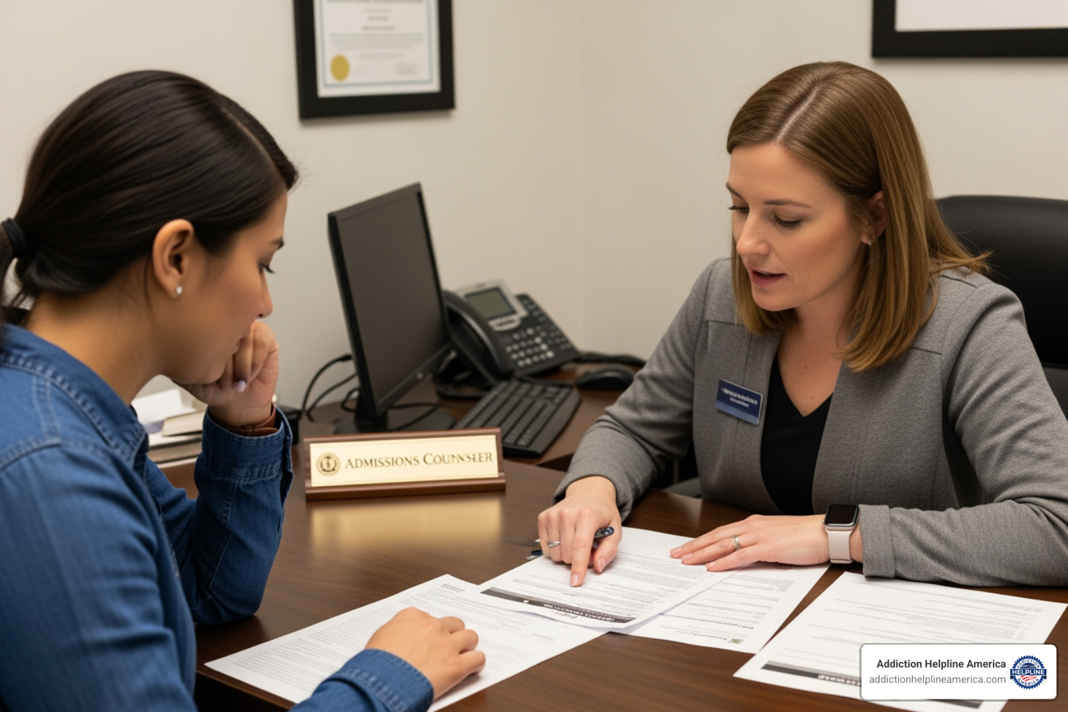 Person reviewing financial paperwork with admissions counselor - drug treatment in tennessee Person reviewing financial paperwork with admissions counselor - drug treatment in tennessee