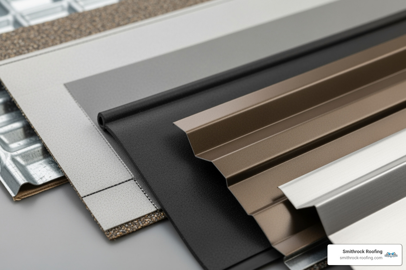 different commercial roofing material samples (TPO, PVC, EPDM, Metal) - commercial roofing high point nc