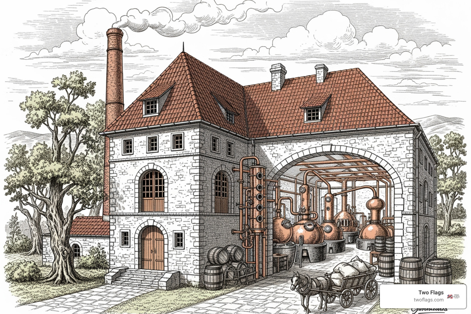 old Polish map or historical distillery illustration - vodkas from poland