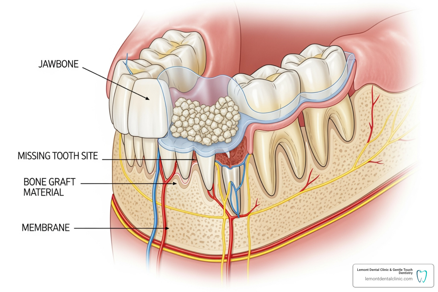 diagram illustrating the bone grafting procedure - missing tooth for years