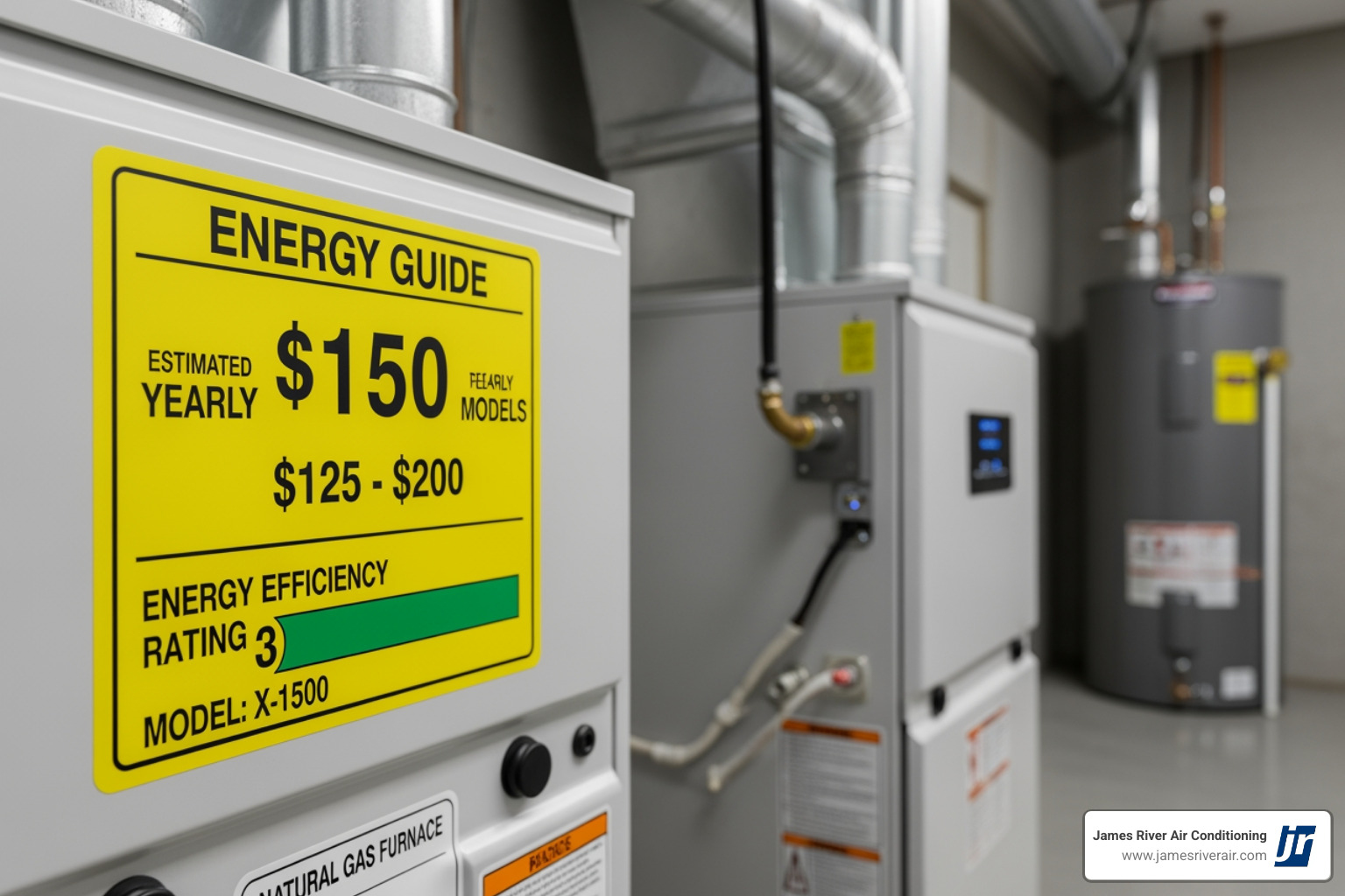 Energy Guide label on a modern heating unit - affordable heating installation in chester, va Energy Guide label on a modern heating unit - affordable heating installation in chester, va