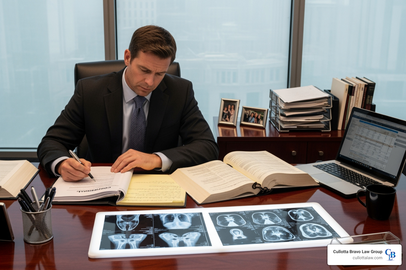 lawyer reviewing case files and medical scans - brain injury lawyer naperville lawyer reviewing case files and medical scans - brain injury lawyer naperville