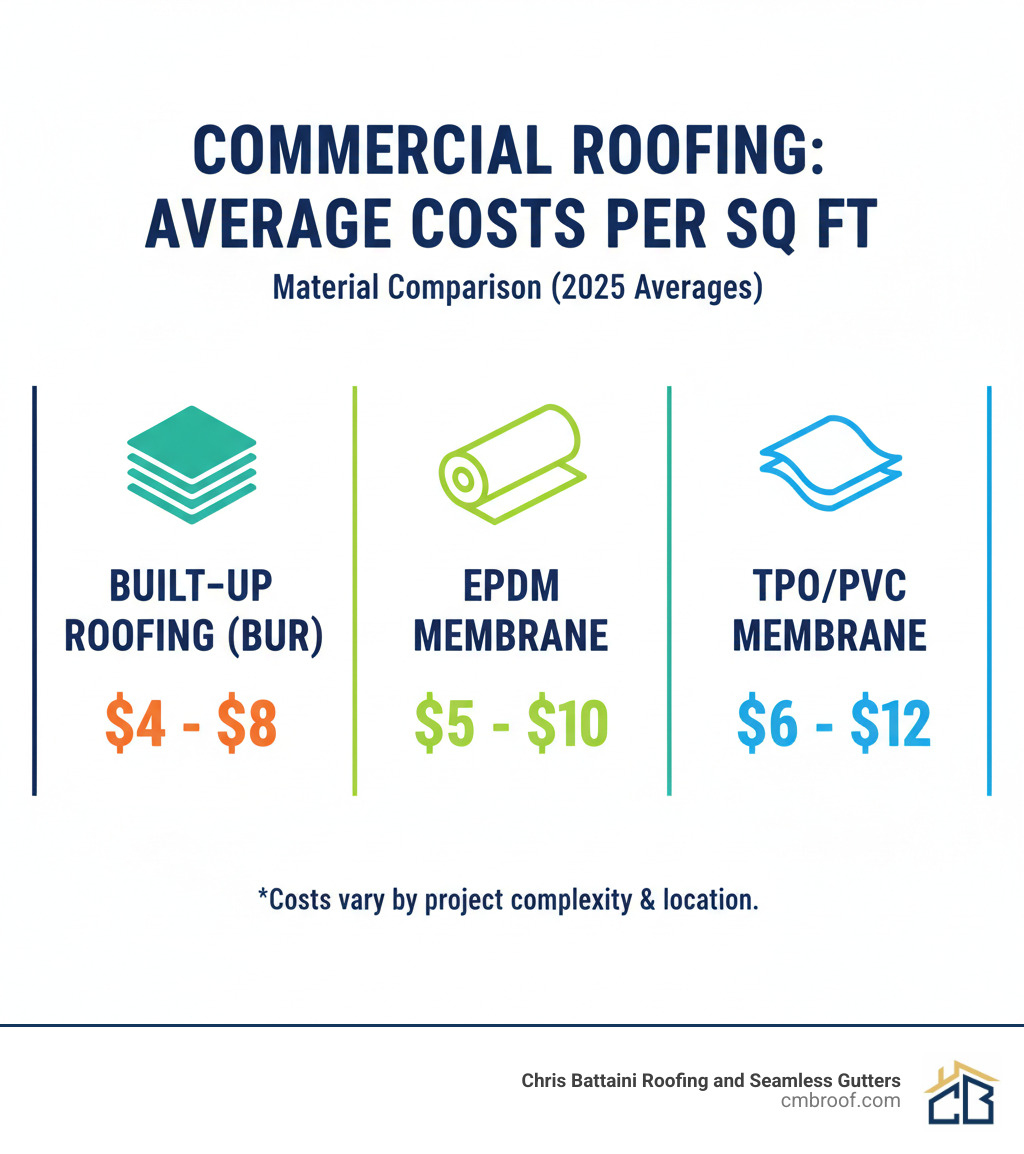 infographic showing average commercial roofing costs per square foot for different materials - local commercial roofing companies near me infographic 