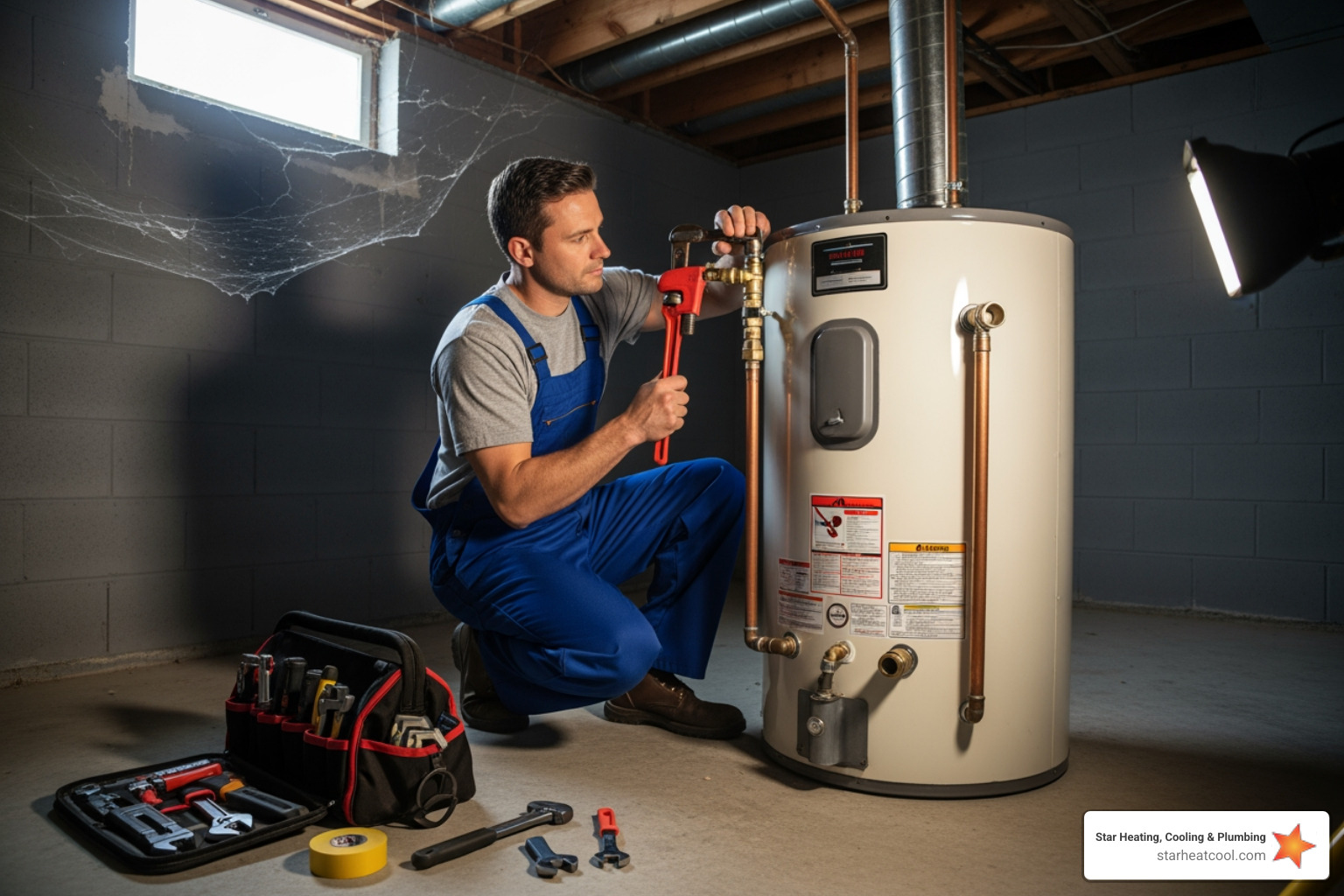 plumber working on water heater connections - licensed water heater contractor in meridian hills in
