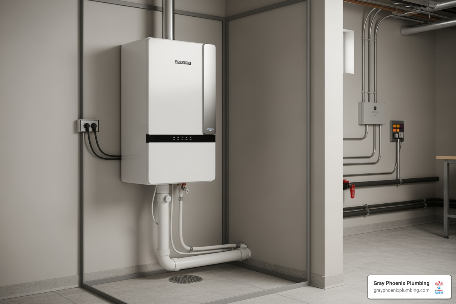 Proper hybrid water heater installation with condensate drain and clearance - hybrid water heater installation cost
