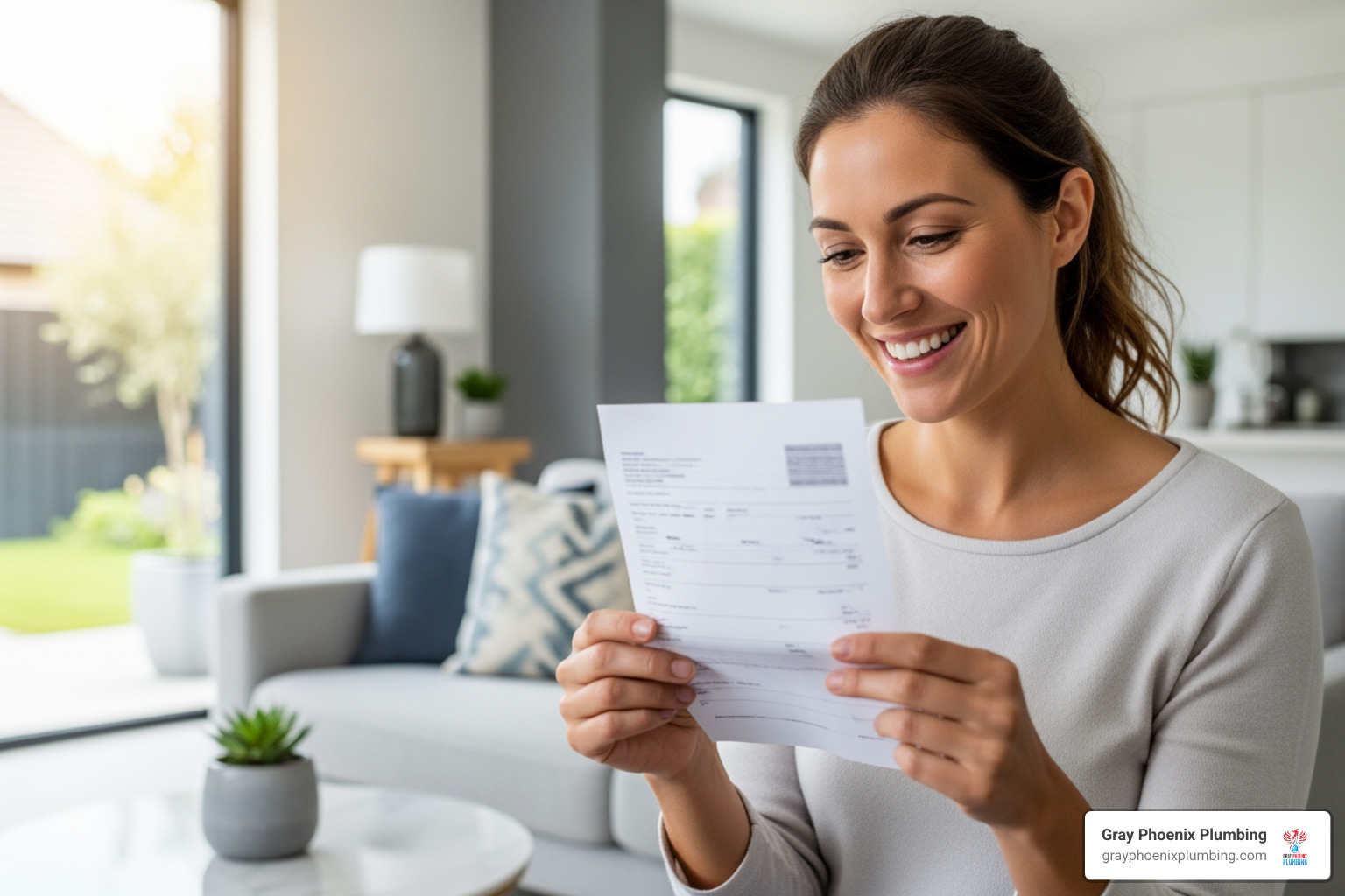 Homeowner smiling at lower electricity bill - hybrid water heater installation cost