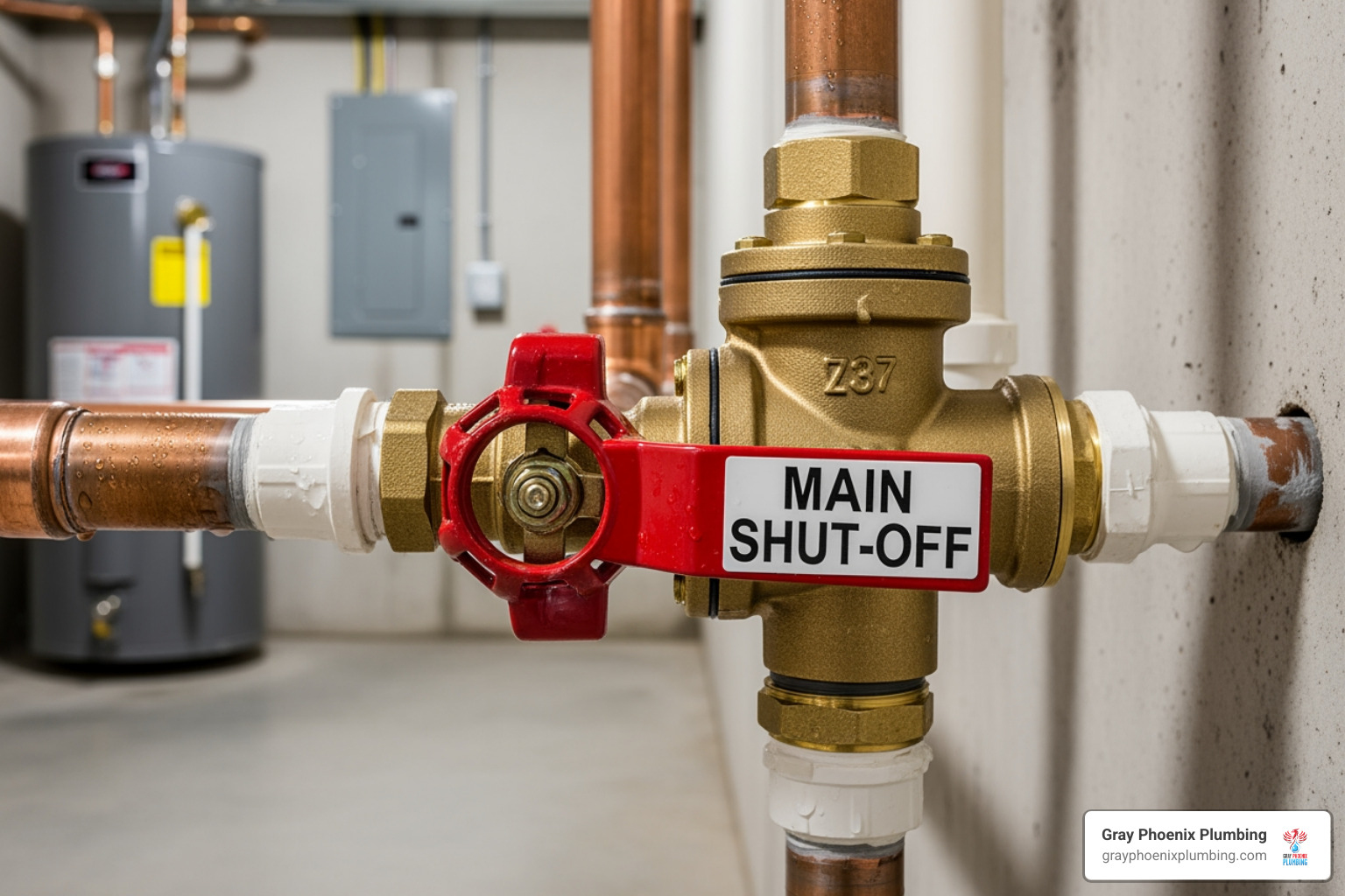 of a clearly labeled main water shut-off valve - need a plumber today