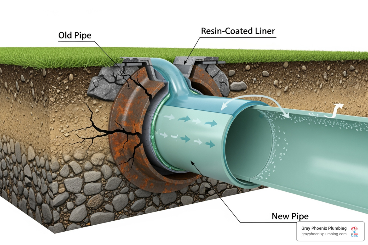 illustrating the process of trenchless pipe lining - sewer experts near me