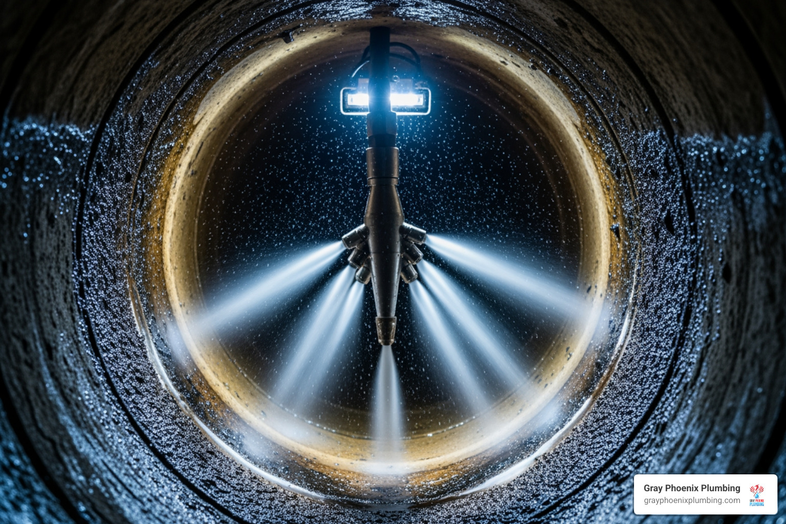hydro-jetting nozzle cleaning a pipe - sewer experts near me