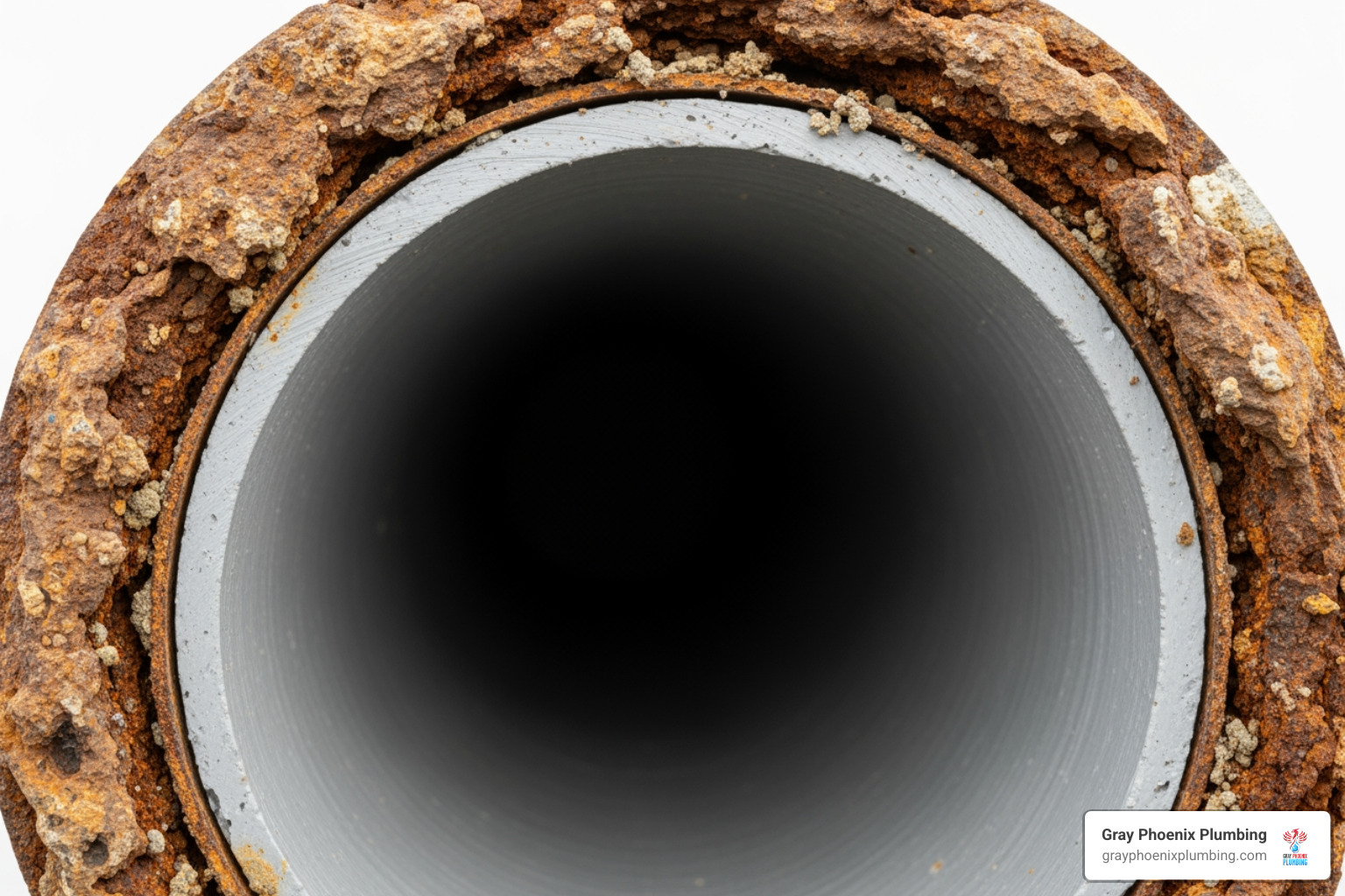 cross-section of an old pipe with a new, smooth epoxy liner inside - pipe relining near me