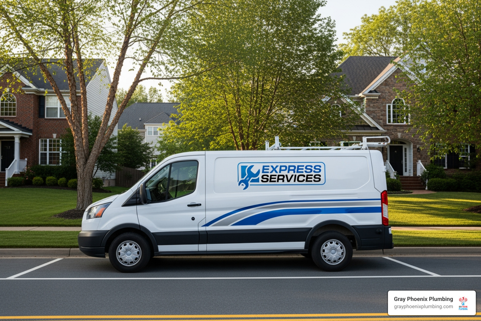 Branded service van in a residential Elizabeth, CO neighborhood - Water heater repair Elizabeth Branded service van in a residential Elizabeth, CO neighborhood - Water heater repair Elizabeth