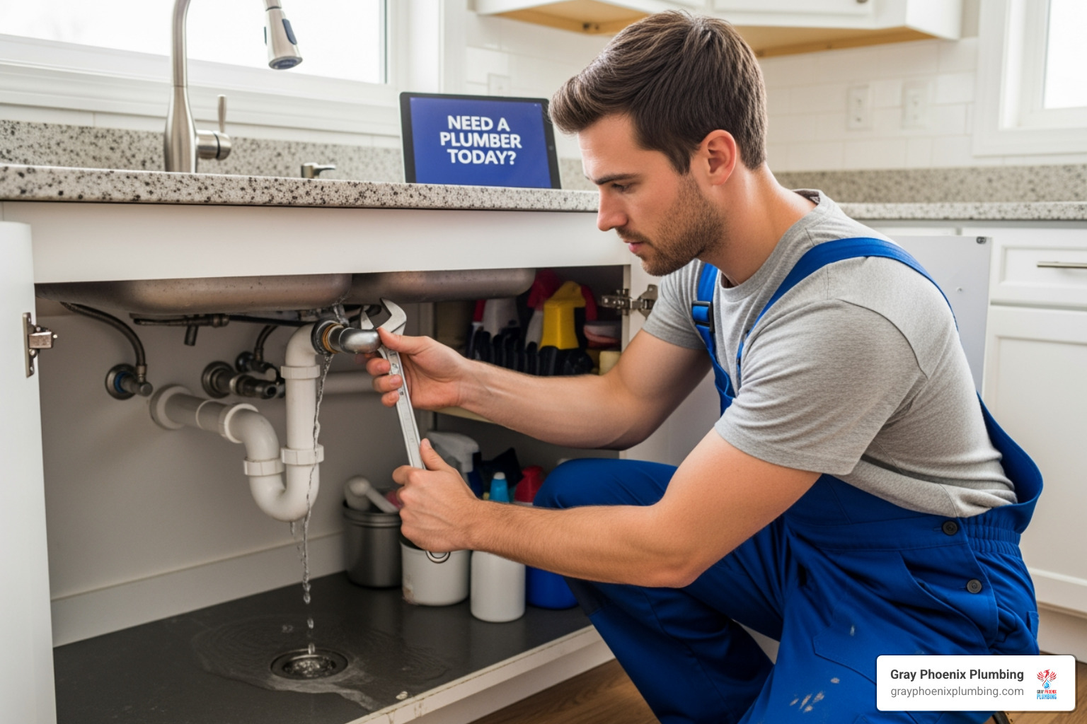 of a person searching for a plumber on their smartphone - need a plumber today